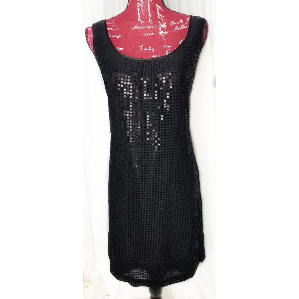 London Times  Black Sequined Tank Dress size 6
